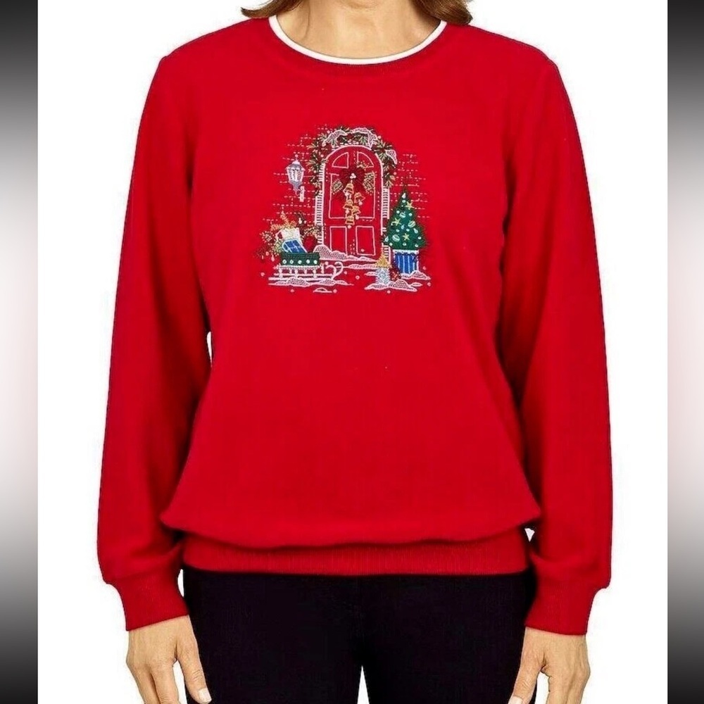 VTG Alfred Dunner Sweatshirt Crewneck Festive Red Green Christmas Embroidered XL - Picture 4 of 8
